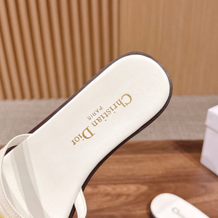 DIOR 26S MULTI STRAP SLIDE SANDALS IN WHITE CALFSKIN GOLD BUCKLE