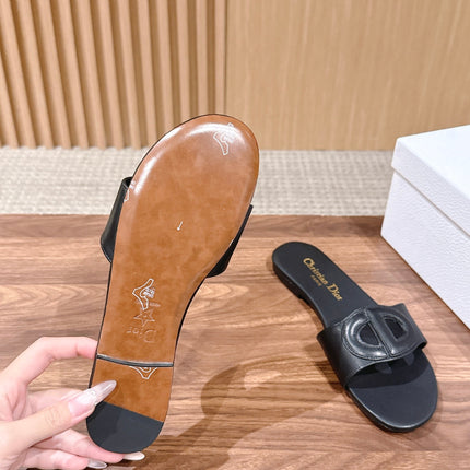DIOR 26S SLIDE SANDALS IN BLACK CALFSKIN CD LOGO