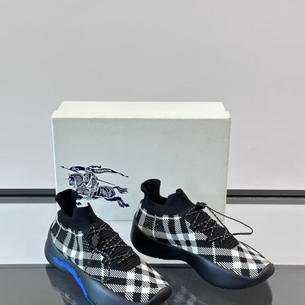 BURBERRY 26S CHECK KNIT SOCK SNEAKERS IN BLACK AND WHITE FABRIC