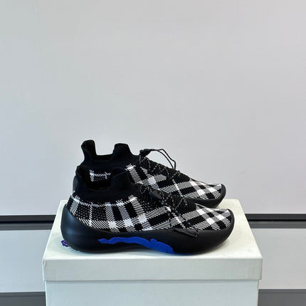 BURBERRY 26S CHECK KNIT SOCK SNEAKERS IN BLACK AND WHITE FABRIC