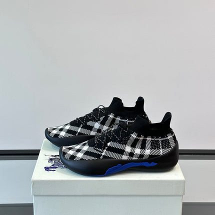 BURBERRY 26S CHECK KNIT SOCK SNEAKERS IN BLACK AND WHITE FABRIC