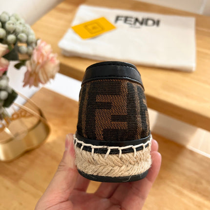 FENDI 26S ESPADRILLE LOAFERS IN DARK BROWN AND BLACK CANVAS STYLE 2