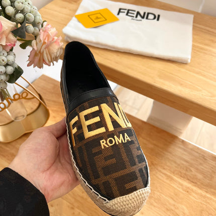 FENDI 26S ESPADRILLE LOAFERS IN DARK BROWN AND BLACK CANVAS STYLE 2