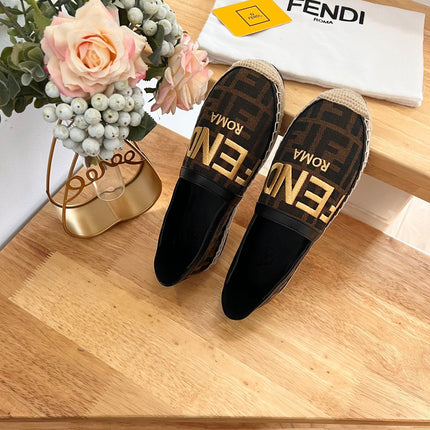 FENDI 26S ESPADRILLE LOAFERS IN DARK BROWN AND BLACK CANVAS STYLE 2