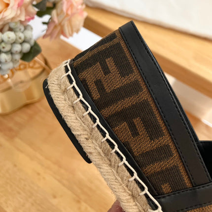 FENDI 26S ESPADRILLE LOAFERS IN DARK BROWN AND BLACK CANVAS STYLE 1
