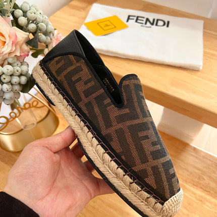 FENDI 26S ESPADRILLE LOAFERS IN DARK BROWN CANVAS STYLE 6