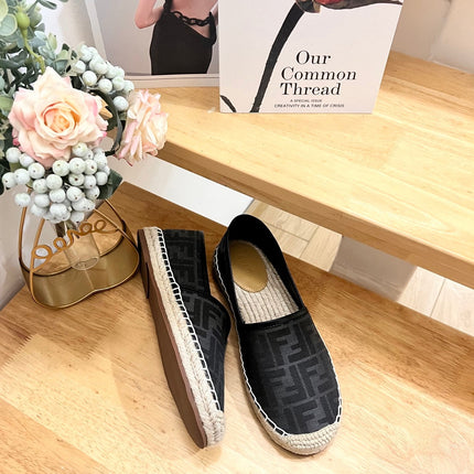 FENDI 26S ESPADRILLE LOAFERS IN BLACK CANVAS STYLE 5