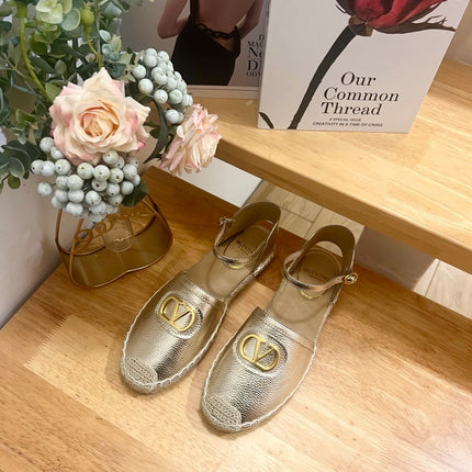 VALENTINO 26S ESPADRILLE SHOES IN METALLIC GOLD CALFSKIN