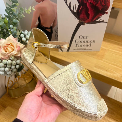 VALENTINO 26S ESPADRILLE SHOES IN METALLIC GOLD CALFSKIN