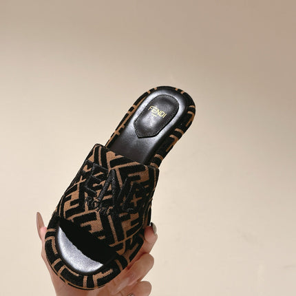 FENDI 26S HIGH SANDALS IN BROWN AND BLACK FABRIC STYLE 2