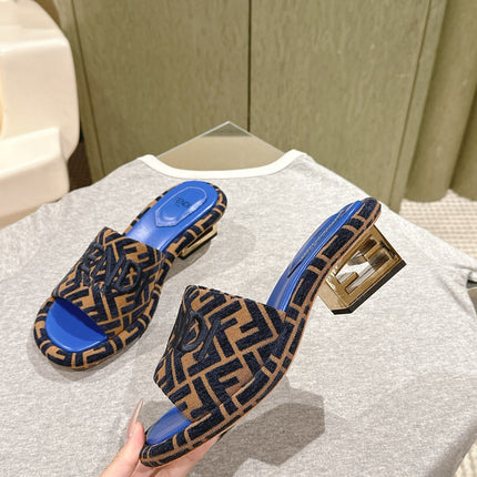 FENDI 26S HIGH SANDALS IN BROWN AND BLACK FABRIC