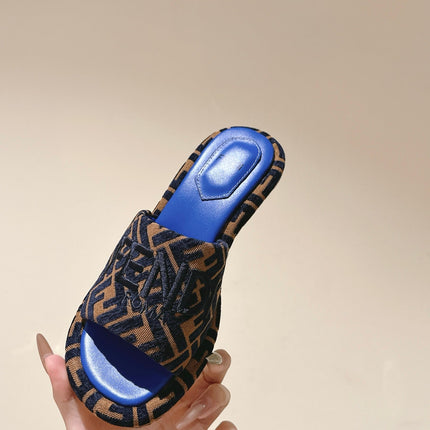 FENDI 26S HIGH SANDALS IN BROWN AND BLACK FABRIC