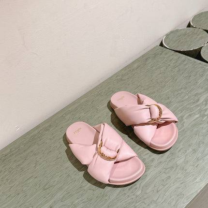 FENDI 26S WIDE CROSS-STRAP SANDALS IN LIGHT PINK LAMBSKIN