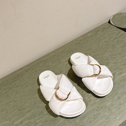FENDI 26S WIDE CROSS-STRAP SANDALS IN WHITE LAMBSKIN