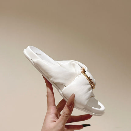 FENDI 26S WIDE CROSS-STRAP SANDALS IN WHITE LAMBSKIN