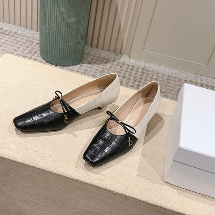 DIOR 26S MARY JANE 40MM IN BLACK AND WHITE CROCODILE EMBOSSED CALFSKIN KITTEN HEELS