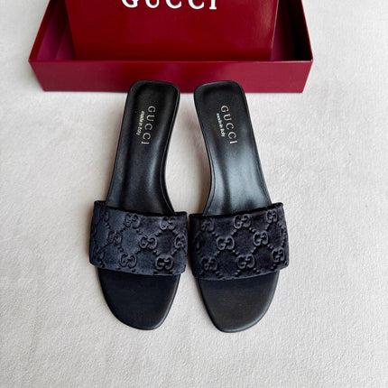 GUCCI 26S SLIDE SANDALS 55 MM IN BLACK VELVET