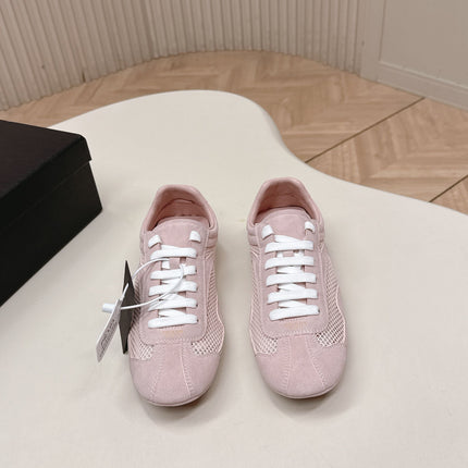 PRADA 26S CLASSIC SNEAKERS IN PINK SUEDE AND MESH