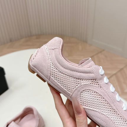 PRADA 26S CLASSIC SNEAKERS IN PINK SUEDE AND MESH