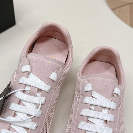 PRADA 26S CLASSIC SNEAKERS IN PINK SUEDE AND MESH
