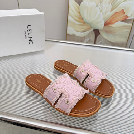 CELINE 26S TRIOMPHE SLIDE SANDALS IN NUDE PINK CANVAS