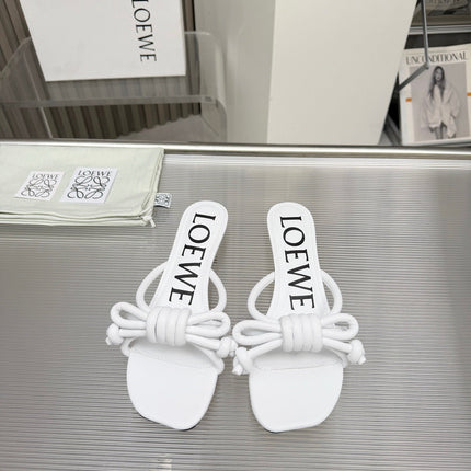 LOEWE 26S KITTEN HEEL KNOT SANDALS 45MM IN WHITE CALFSKIN