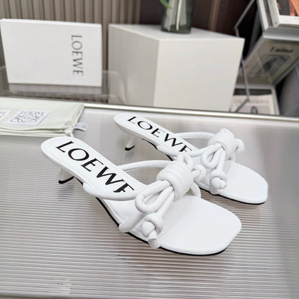 LOEWE 26S KITTEN HEEL KNOT SANDALS 45MM IN WHITE CALFSKIN