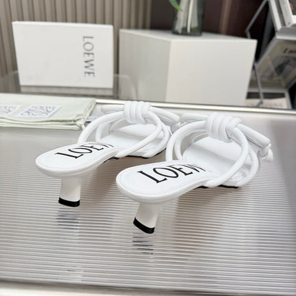 LOEWE 26S KITTEN HEEL KNOT SANDALS 45MM IN WHITE CALFSKIN
