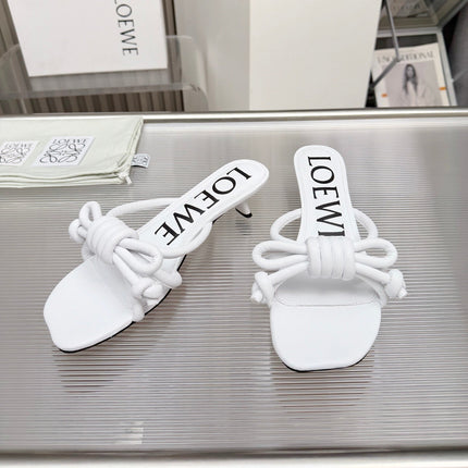 LOEWE 26S KITTEN HEEL KNOT SANDALS 45MM IN WHITE CALFSKIN