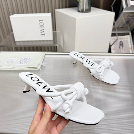LOEWE 26S KITTEN HEEL KNOT SANDALS 45MM IN WHITE CALFSKIN