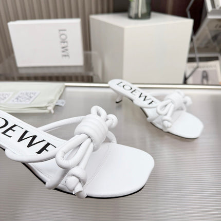 LOEWE 26S KITTEN HEEL KNOT SANDALS 45MM IN WHITE CALFSKIN