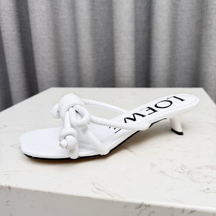 LOEWE 26S KITTEN HEEL KNOT SANDALS 45MM IN WHITE CALFSKIN