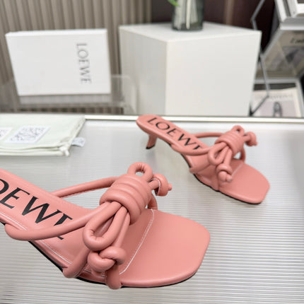 LOEWE 26S KITTEN HEEL KNOT SANDALS 45MM IN PINK CALFSKIN