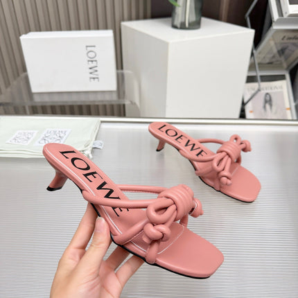 LOEWE 26S KITTEN HEEL KNOT SANDALS 45MM IN PINK CALFSKIN