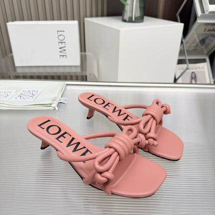 LOEWE 26S KITTEN HEEL KNOT SANDALS 45MM IN PINK CALFSKIN