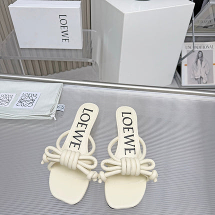 LOEWE 26S KITTEN HEEL KNOT SANDALS 45MM IN CREAM WHITE CALFSKIN
