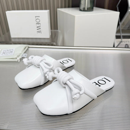 LOEWE 26S MULE LOAFERS IN WHITE CALFSKIN KNOT DETAIL