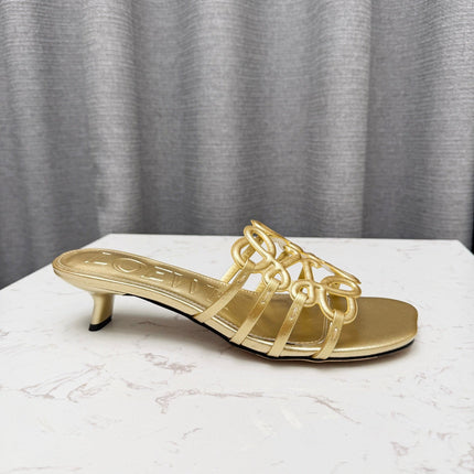 LOEWE 26S PETAL ANAGRAM KITTEN HEEL SANDALS 45MM IN GOLD SOFT CALFSKIN