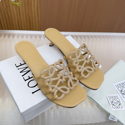 LOEWE 26S PETAL ANAGRAM SLIDE 45MM IN BEIGE SOFT CALFSKIN WITH CRYSTALS