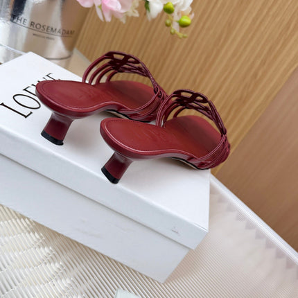 LOEWE 26S PETAL ANAGRAM SLIDE 45MM IN DARK RED SOFT CALFSKIN WITH CRYSTALS