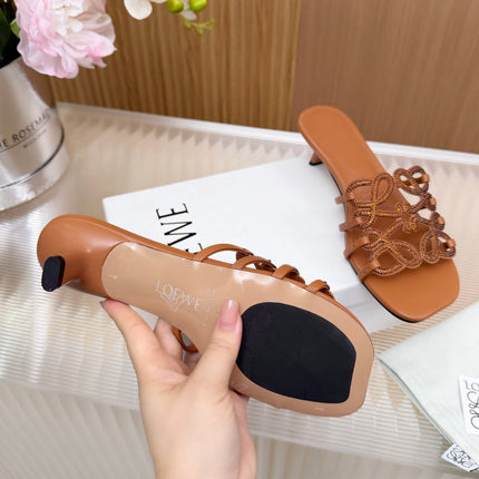 LOEWE 26S PETAL ANAGRAM SLIDE 45MM IN BURNT ORANGE SOFT CALFSKIN WITH CRYSTALS