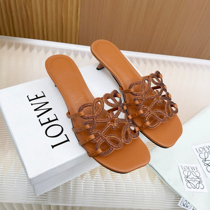 LOEWE 26S PETAL ANAGRAM SLIDE 45MM IN BURNT ORANGE SOFT CALFSKIN WITH CRYSTALS
