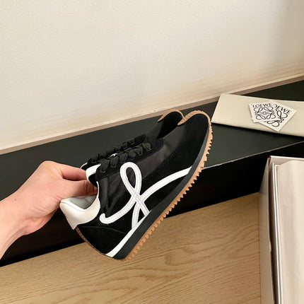 26S FLOW RUNNER SNEAKER IN BLACK SUEDE AND WHITE SHEEPSKIN
