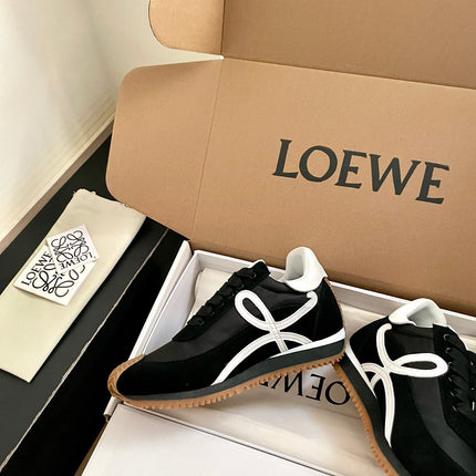 26S FLOW RUNNER SNEAKER IN BLACK SUEDE AND WHITE SHEEPSKIN