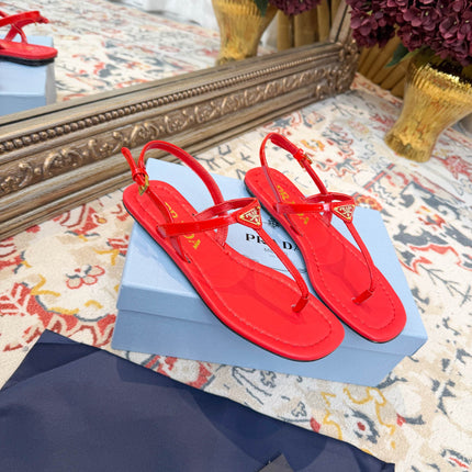 PRADA 26S THONG SANDALS IN RED CALFSKIN TRIANGLE LOGO