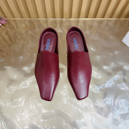 LOEWE 26S EMILY MULE 45MM IN BURGUNDY RED CALFSKIN