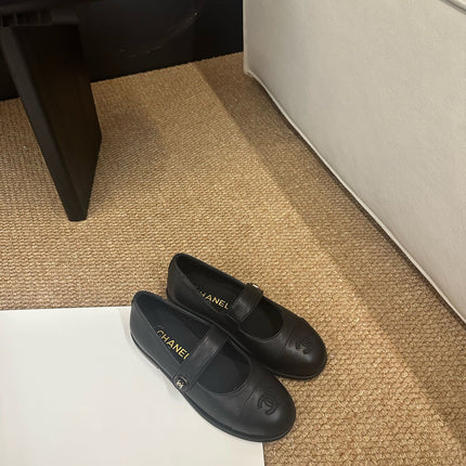 CHANEL 26S MARY JANE FLATS IN BLACK CALFSKIN CC LOGO