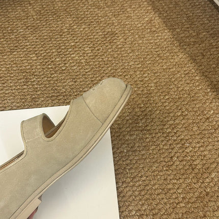 CHANEL 26S MARY JANE FLATS IN BEIGE SUEDE CC LOGO