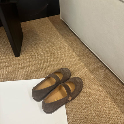 CHANEL 26S MARY JANE FLATS IN BROWN SUEDE CC LOGO