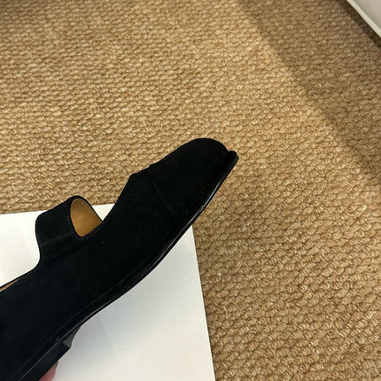 CHANEL 26S MARY JANE FLATS IN BLACK SUEDE CC LOGO